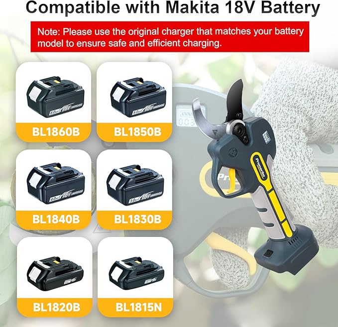 2-in-1 Electric Pruning Shears with Extension Pole 9.2-ft, Professional Electric Tree Pruner Cutter Compatible with Makita 18V Battery Secateurs Cordless 50mm (2 inch) Cutting Heavy Duty Garden Tool