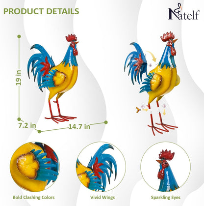 Natelf Rooster Garden Statues Outdoor Decor Metal Chicken Sculpture, Yard Art for Patio, Porch, Backyard-Rustic Farmhouse Decoration Unique Gifts for Mom, Grandma, Garden Lovers