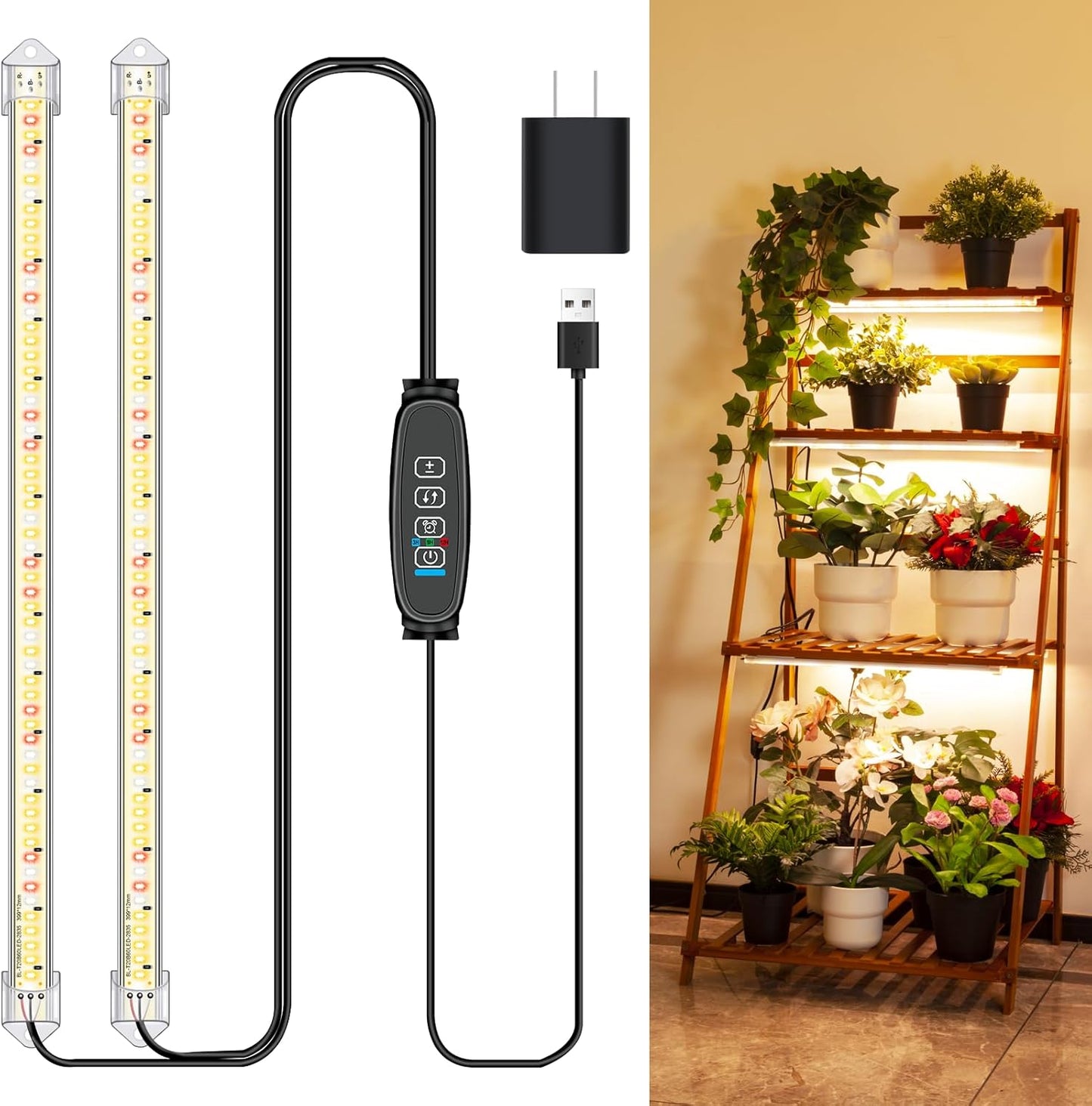 16" Plant Grow Light Strips, 120 LEDs Grow Lights for Indoor Plants Full Spectrum with 3/9/12H Timer & 10 Dimmable Levels, Sunlight Plant Growing lamp for Hydroponics Succulent 2 Heads