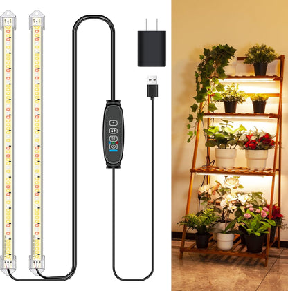 16" Plant Grow Light Strips, 120 LEDs Grow Lights for Indoor Plants Full Spectrum with 3/9/12H Timer & 10 Dimmable Levels, Sunlight Plant Growing lamp for Hydroponics Succulent 2 Heads