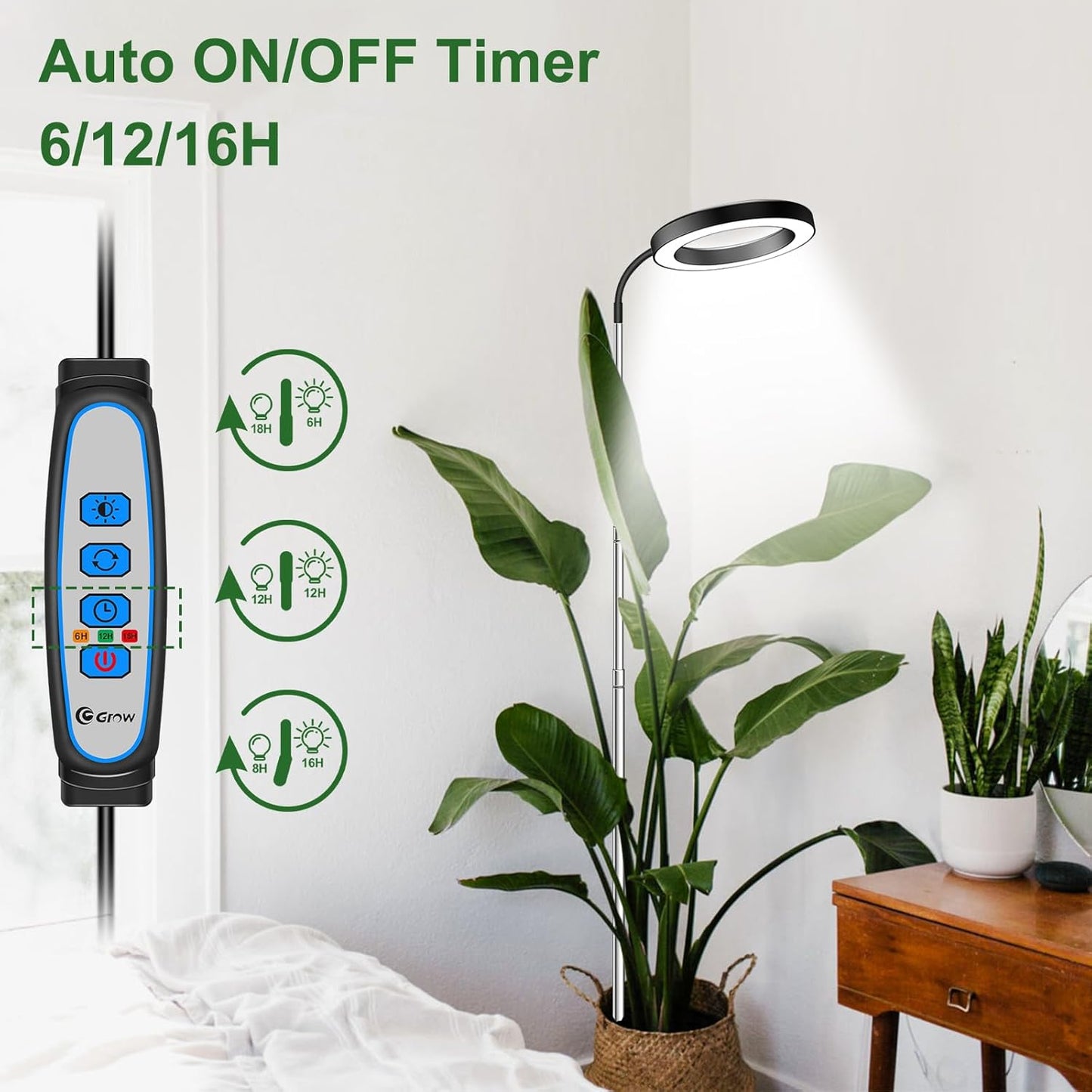 wolezek Grow Lights for Indoor Plants Full Spectrum, 80 LEDs 3 Colors Grow Light, 65in Plant Lights for Indoor Growing with 360°Gooseneck, 6/12/16H Timer, 5 Brightness, Height Adjustable, Black Pair