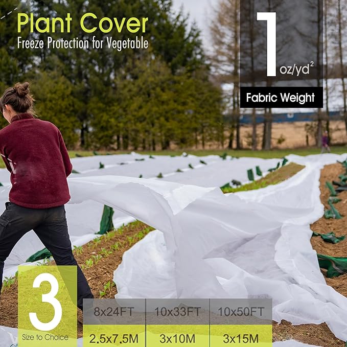 RIFNY Plant Covers Freeze Protection, 1 oz/yd² 10Ft x 33Ft Frost Cloth Plant Freeze Protection for Winter Frost Snowstorm, Frost Blankets for Outdoor Plants Protect from Birds, Pests