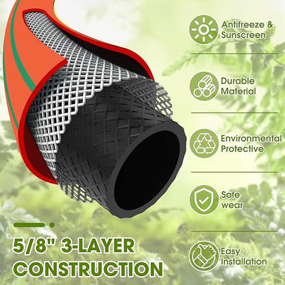 Heavy Duty Garden Hose – 5/8 Inch Flexible, Lightweight Hybrid Hose with 600 PSI Burst Pressure, Swivel Handle, and Durable Copper Male/Female Fittings (Orange with hose sprayer, 50FT)