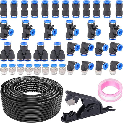 100FT 3/8" DOT Air Line with 40 Pcs Quick Connect Air Fittings Kit 3/8 DOT Air Lines with Push Lock Air Line Fittings Pneumatic Push to Connect Air Hose Fittings