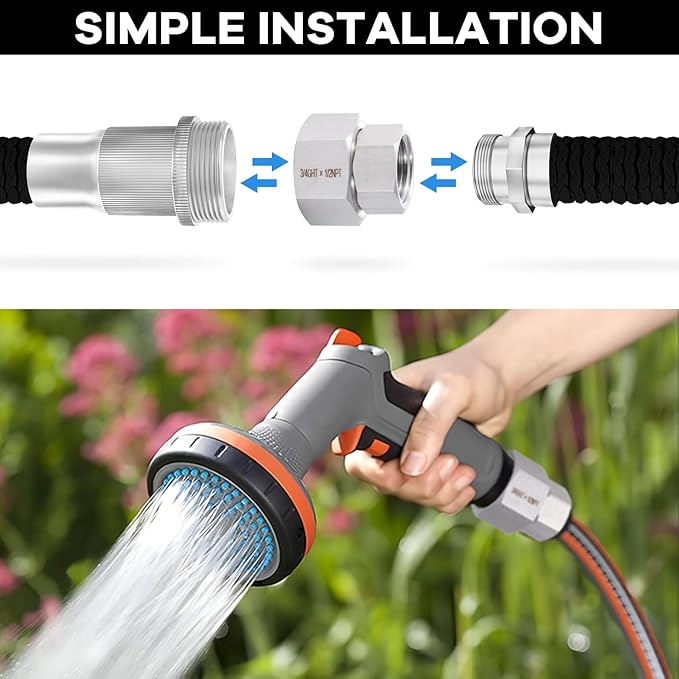 2 Pcs Stainless Steel Garden Hose Fittings Connectors Adapter,3/4" GHT to 1/2" NPT Repair Female to Female Double dual water hose connector, Lead-Free