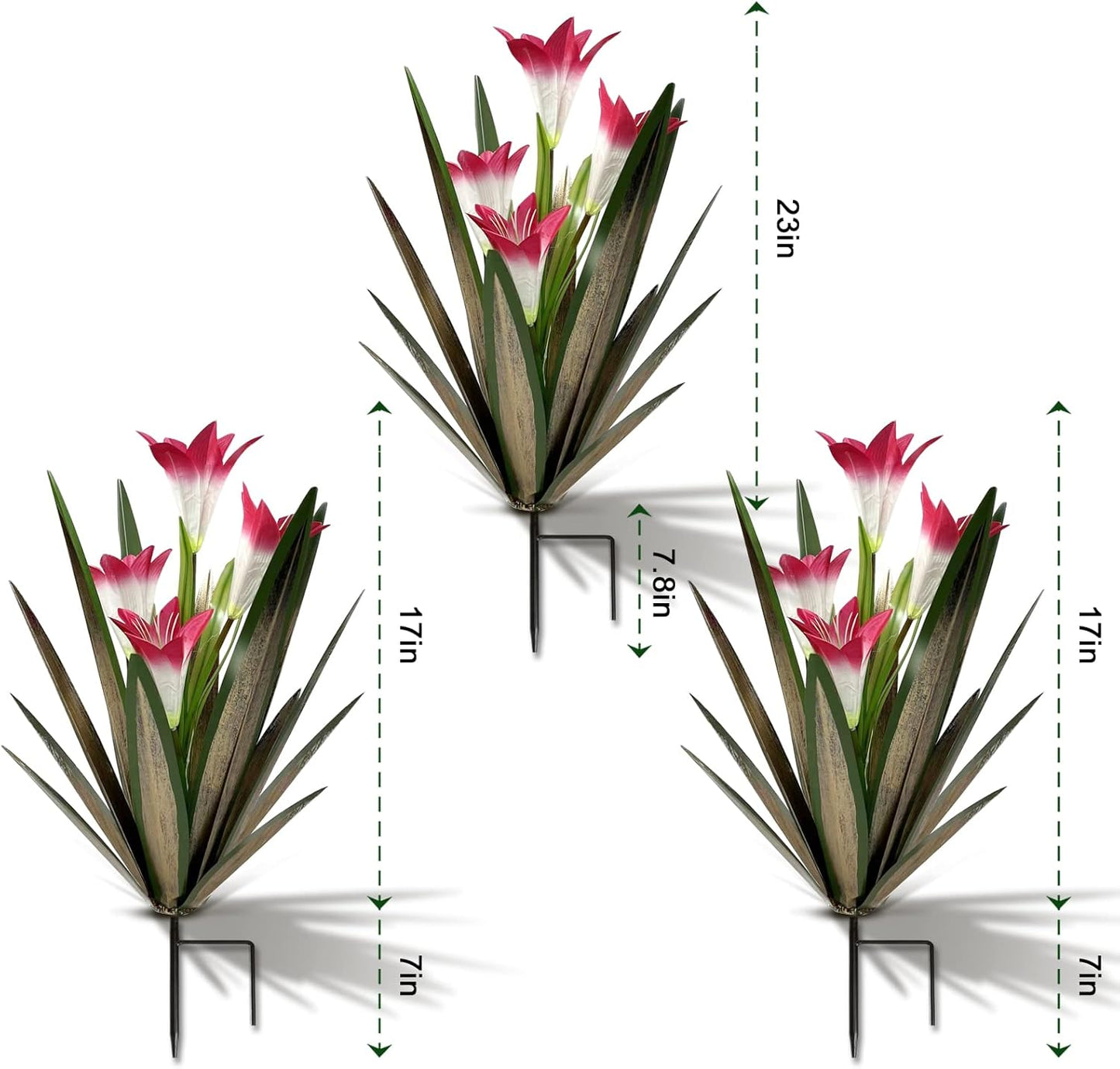 Homight Metal Agave Plant Outdoor Decoration Lily Mexican Yard Art Garden Gift Home Decor Hand Painted Metal Agave Garden Yard Statue, Outdoor Lawn Ornaments(3 Big Red Lilies)