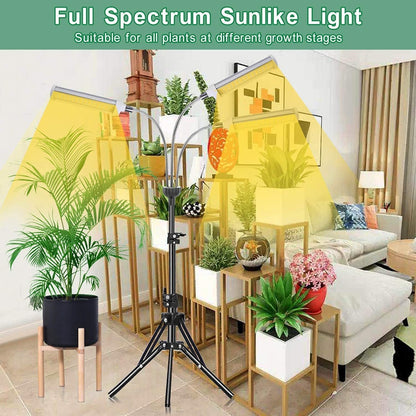 Plant Grow Light，Grow Light for Indoor Plants with 20-60'' Height Adjustable- Full Spectrum Timer, 3 Switch Modes, Adjustable Tripod Stand & Gooseneck for Larger Plants (Tri Heads)