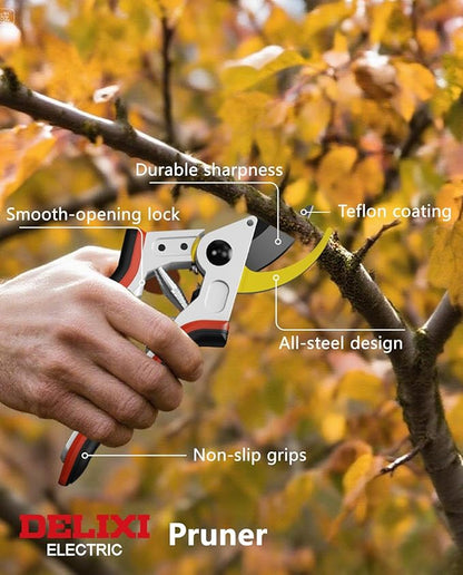 8.1" Pruning Shears for Gardening (Durable and Sharp Teflon-coated SK5 Blade)(Ergonomic Rubber Non-slip Handle) Bypass Garden Shears Up to 1 Inch Cut Capacity