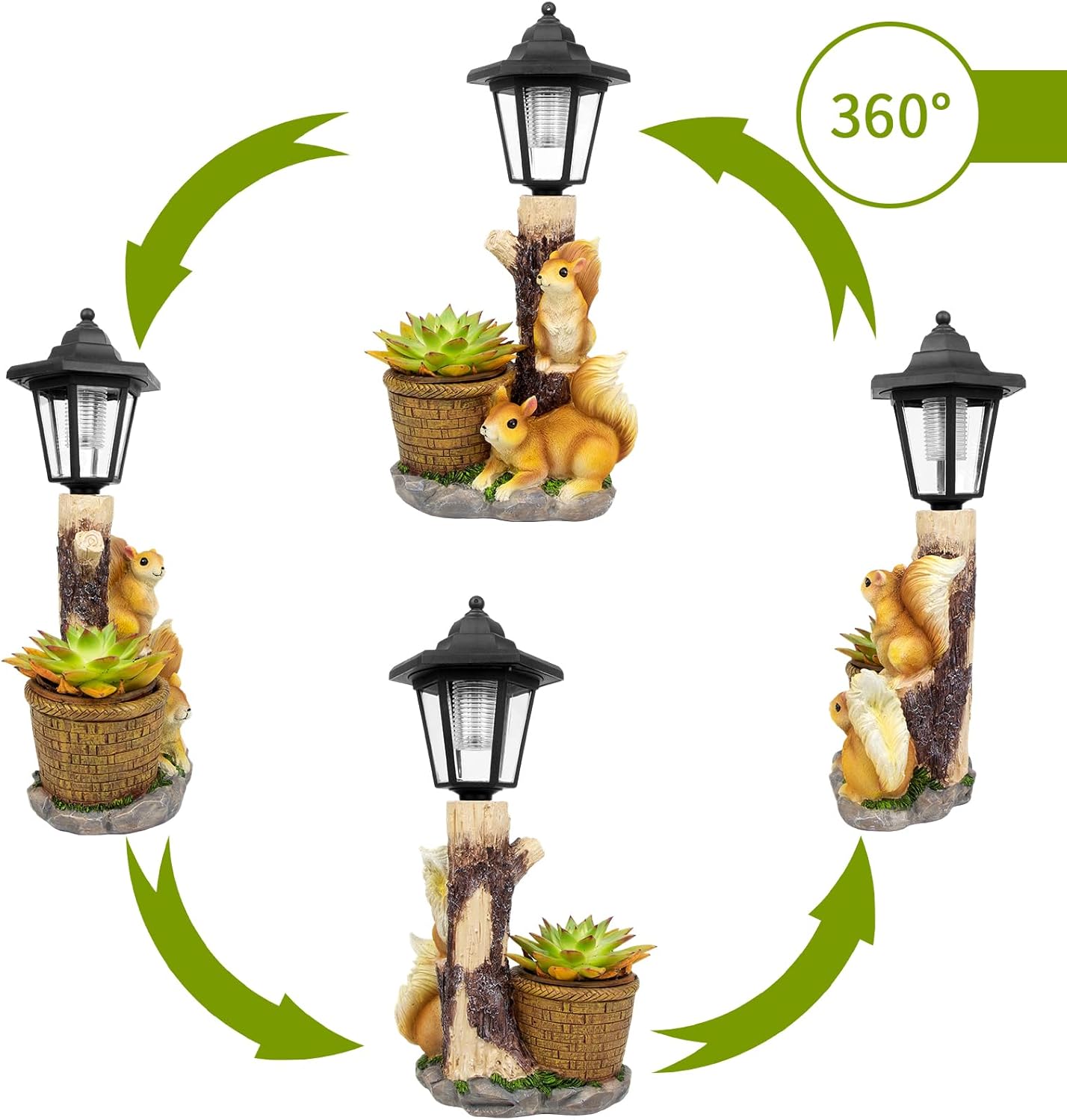Solar Squirrels Outdoor Statues, Garden Sculptures with Flowerpot Decor & Solar Lantern for Yard Art Lawn Ornaments Porch Patio Balcony - Birthday Gifts for Women Mom