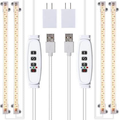 Two Strip Growing Lamp 2-Pack for Indoor Plants, 3500K Full Spectrum LED Grow Light Strips with Auto ON/Off 3/9/12H Timer & 10 Dimmable Levels for Green House Succulent (2 Head×2 Pack)