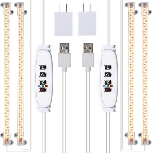 Two Strip Growing Lamp 2-Pack for Indoor Plants, 3500K Full Spectrum LED Grow Light Strips with Auto ON/Off 3/9/12H Timer & 10 Dimmable Levels for Green House Succulent (2 Head×2 Pack)