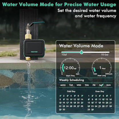 RESTMO Smart Sprinkler Timer with Flow Meter, Water Timer for Garden Hose, Brass Inlet & Outlet, Automatic Lawn & Yard Irrigation Watering System, APP Control (Bluetooth Connection, Not Include Hub)