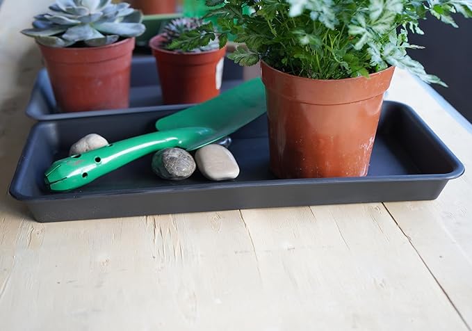 6 Pack Plastic Plant Trays - Rectangular 14 inch, Indoor/Outdoor Plant Saucers with Drip Protection, Perfect for Windowsill or Planters (6.8 x 14.5'', Black)