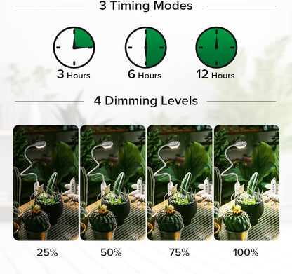 Clip-On Grow Lights for Indoor Plants, 2-in-1 LED Grow Lamp,4000K Sunlike Full Spectrum Plant Lights, 4-Level Dimmable with 3/6/12H Timer, Flexible Gooseneck,14W White Plant Grow Lights