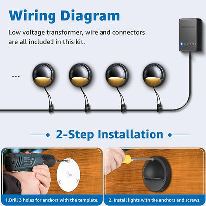 SUNVIE All-in-One Low Voltage Deck Lights Kit, 8 Pack 5W Low Voltage Landscape Lighting with 60W Transformer 100FT Wire and Connectors, 3000K 12-24V AC/DC LED Deck Step Lights for Fence Post Patio