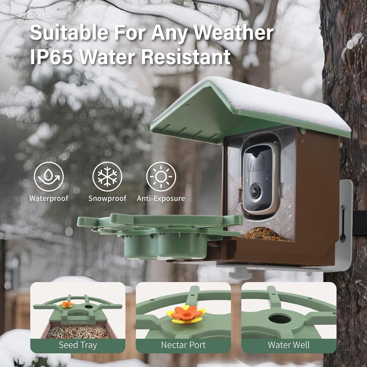 Smart Bird Feeder with Camera Solar Powered Outdoor - 2K HD Live Video, AI Bird ID, Squirrel-Proof, Instant Alerts & IP65 Weatherproof Outside, Great Gift for Familys & Friends