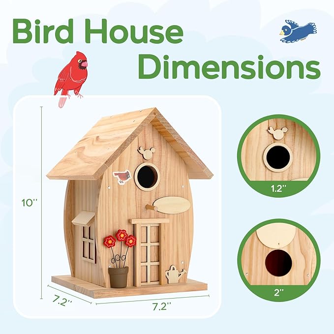 Wooden DIY Bird House Kit for Adults to Build, Outdoor Woodworking Crafts Freestyle Painting, Hanging Birdhouse for Garden Yard Decor Gifts Nesto