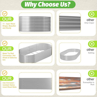 FRIZIONE 2pcs Tall 8x4ft Galvanized Raised Garden Bed Outdoor,Steel Garden Bed for Vegetables,Above Ground Garden Box for Flower,Metal Raised Beds for Gardening