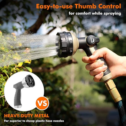 RESTMO Full Shower Hose Nozzle, Metal Spray Nozzle for Garden Hose, 8 Spray Patterns, Water Hose nozzle with Thumb Control, Ideal for Outdoor Lawn & Plant Watering, Car & Pet Washing, Bronze