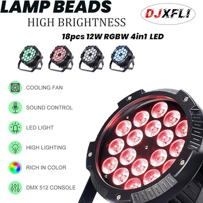 LED Par Lights 18x12W Outdoor Waterproof Stage Light RGBW 4-in-1 DMX Control for Events DJ Disco Festival Wedding Party Outdoor Stage Lighting 2 Pack