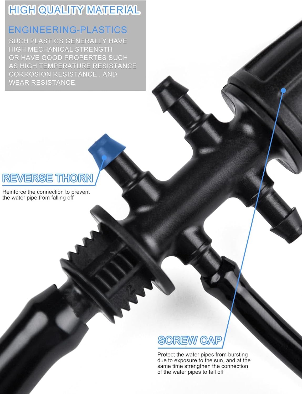 Kalolary 20PCS Barbed Tee 1/2" to 1/4" Drip Irrigation Fittings, Anti-Drop Barbed Hose Parts Connectors for 12mm/16mm to 4mm/7mm Drip Systems 6 Way Adapter（Black）