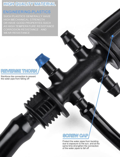 Kalolary 20PCS Barbed Tee 1/2" to 1/4" Drip Irrigation Fittings, Anti-Drop Barbed Hose Parts Connectors for 12mm/16mm to 4mm/7mm Drip Systems 6 Way Adapter（Black）