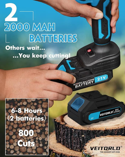 VEITORLD 2-IN-1 Cordless Electric Pole Pruning Shears, 15ft Reach, 1.2" Cutting Diameter, Battery Powered with 2 * 2.0Ah, Brushless Motor for Garden Tree Trimming, Gifts for Men Dad Him Christmas