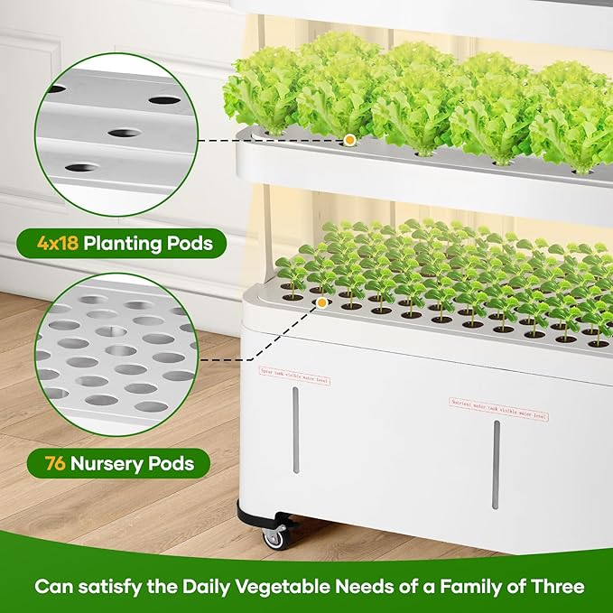 5-Tier Indoor Hydroponics Growing System Kit,Automatic Water Circulation & Full Spectrum LED Grow Light,Indoor Garden Kit with 76 Grow Sites & 72 Seedling Pods for Home, Herbs, Vegetables