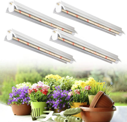 Grow Light T5 1.4 ft (4pcs x 10 Watts),5000K White Full Spectrum LED Lamp Plant Light Strips for Indoor Plant Growing,End-to-End Connectable with V-Shaped Reflector