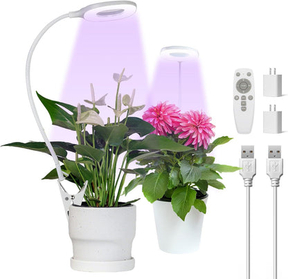 Grow Lights for Indoor Plants, Clip-on Grow Lights for Small Plant, Red Blue White Full Spectrum Grow Lamp with Adjustable Gooseneck, 4/8/12H Timer & 10 Level Dimmable Brightness, 2 Packs