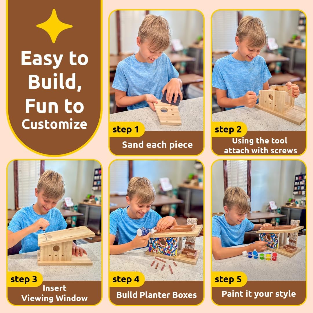 SparkJump Modern Birdhouse Woodworking Kit, Complete DIY Birdhouse for Kids & Adults, Build Your Own BirdhouseKit for Creative Woodworking Crafts