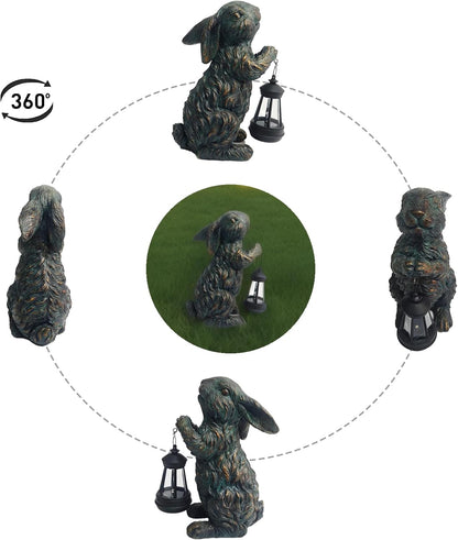 Solar Garden Outdoor Decor Bunny Statues,Figurine Decorations Rabbit for Yard Patio Lawn Balcony Ornament, Home Houses Holiday Lighting, Unique Housewarming Gifts for Mom Grandma Women Wife Sister