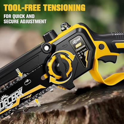 Mini Electric Chainsaw - DECERK Brushless 6-inch Chainsaws Cordless, Portable Handheld Power Chain Saw with 2 Batteries, for Trimming/Tree/Branch/Wood Cutting, Best Garden Gifts for Dad, Husband