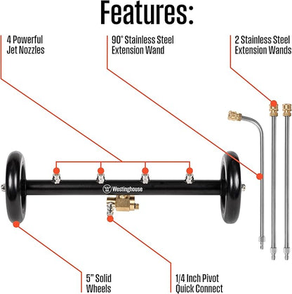 Westinghouse Universal 16" Pressure Washer Undercarriage Cleaner and Water Broom Attachment - 4400 PSI, 1/4" Connector - for Gas and Electric Pressure Washers