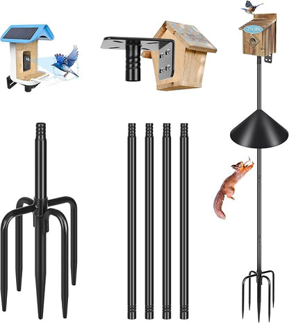 Gtongoko Smart Bird Feeder Pole Squirrel Proof 79 Inch Bluebird House Pole for Outdoors Squirrel Baffles for Feeders Weather Station Heavy Duty Metal Mounting Kit Black