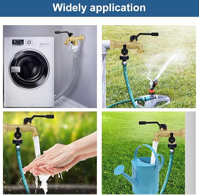 Double Outdoor Faucet, Outside Tap Garden Water Faucet Wall Mounted 3/4 inch NPT Female Inlet & Two Outlets, Frost-proof Brass Outside Spigot for Home Balcony Hose Connector (Copper 3/4" Female Inlet)