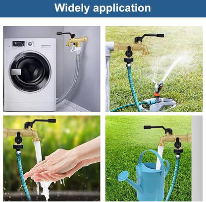 Double Outdoor Faucet, Outside Tap Garden Water Faucet Wall Mounted 3/4 inch NPT Female Inlet & Two Outlets, Frost-proof Brass Outside Spigot for Home Balcony Hose Connector (Copper 3/4" Female Inlet)