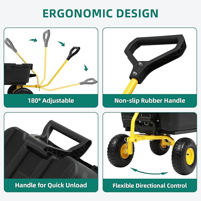 800lb Garden Dump Cart,Utility Wagon Wheelbarrows with Quick-Release System&4 Pneumatic Tires,Heavy Duty Yard Dump Wagon with Steel Frame for Yard,Farm,Garden and Halloween Hauling (Yellow)