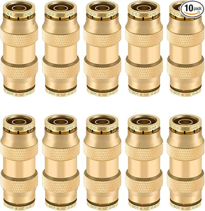 1/2" Quick Push to Connect Fittings Brass Union Straight Joint DOT Approved 1/2 inch tube OD Air Line Adapter Air Spring Suspension Kit for Car Truck Trailers and Air Brake System 10pcs