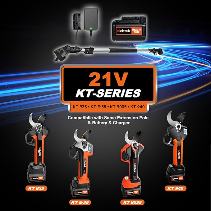 Kebtek Battery Powered Pruning Shears 35mm Electric Pruners Cordless with Battery 4000mAh 21V Compatible with Extension Pole Professional Lightweight For Gardening Tree Trimming Heavy Duty KT 9035