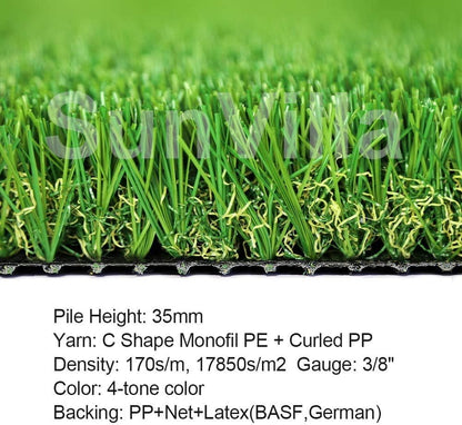 SunVilla 13'x94' Artificial Grass Realistic, [Customized Sizes] Grass Height 1 3/8" Indoor/Outdoor Artificial Grass/Turf Many Sizes 13FTx94FT (1222 Square FT)