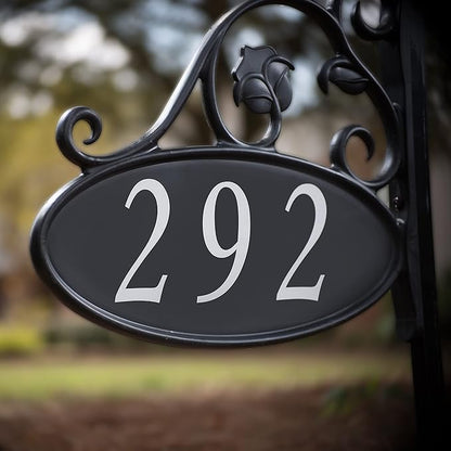Address America USA Handcrafted Park Place Oval Reflective 911 Home Address Sign for Yard - Custom Made Address Plaque - Wrought Iron Look (58" Pole) - AS