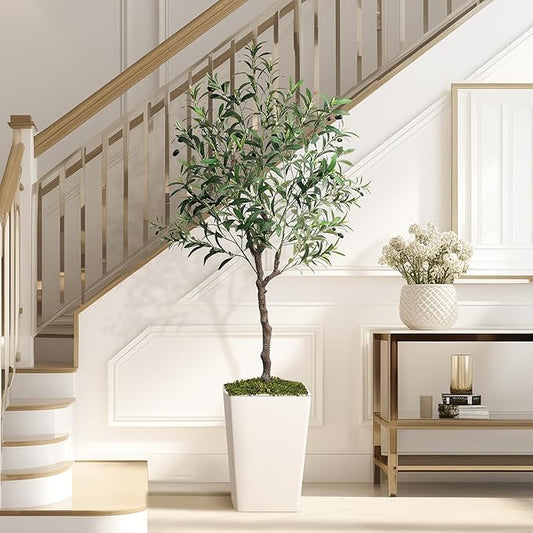 Olive Trees Artificial Indoor 5ft, Tall Faux Silk Plant with Pot, Realistic Leaves and Natural Wood Trunk Fake Trees with Lifelike Fruits for Home Office Decor Bedroom Livingroom Entryway Housewarming