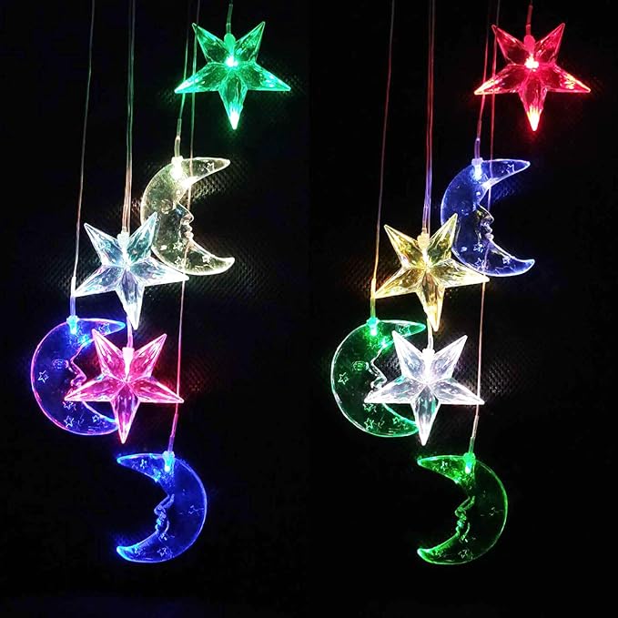 Solar Power Stars and Moon LED Wind Chimes Outdoor Decor, Waterproof Mobile Color Changing Wind Chimes, Star Moon Solar Light Xmas, Gifts for Mom, Home, Patio, Yard, Party, Festival, Garden Decoration