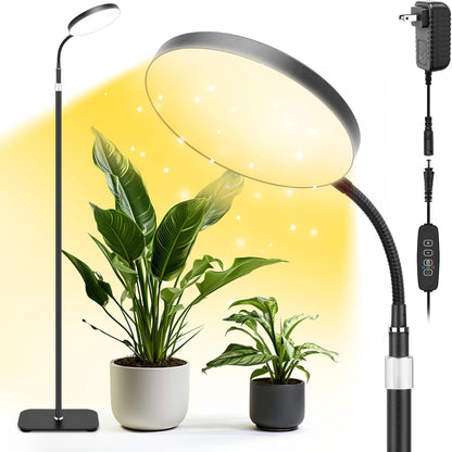 Indoor Plant Grow Light, 20W Full Spectrum Growing Warm Lights, Auto Cycle Timer, 63in Telescopic Height Adjustable Floor Stand, 10-Level Dimmable,Large Tall Small Plants LED Growth Lamp