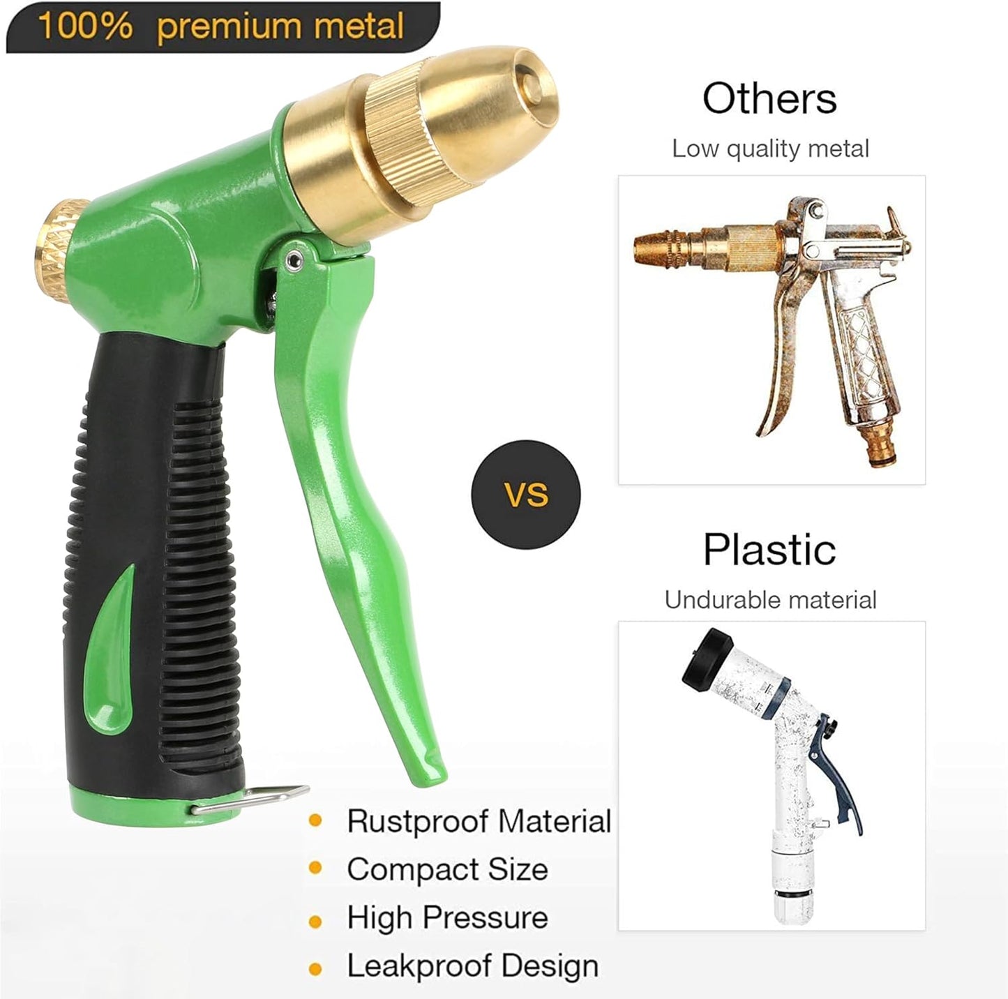 STYDDI Heavy Duty All Metal Adjustable Garden Hose Nozzle, Heavyweight Front-Trigger Adjustable Watering Nozzle, High Pressure Multifunction Hose Nozzle for Plants and Lawn, Car Washing, Patio and Pet