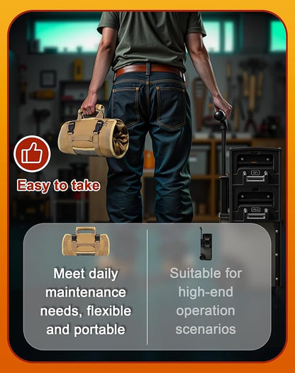 QcoQce Heavy Duty Oxford Tool Roll, Waterproof Durable Tool Bag with 6 Pockets, Tool Organizer for Garage, Vehicle Maintenance, Home Repairs, Portable Roll Up Tool Bag Gift for Men