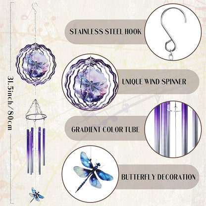 Dragonfly Wind Chime Outdoor - Metal Windchime with Spinners Dragonflies Gifts for Women Garden Patio Yard Home Decor Outside Indoor Hanging Decorative Christmas Thanksgiving Birthday Gift