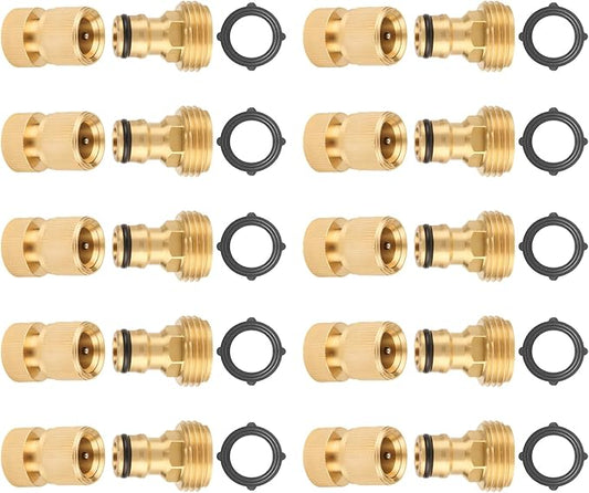 Garden Hose Quick Connector, 3/4 Inch GHT Thread Quick Connect Kit, Solid Brass Water Hose Fittings with Female Adapter and Male Adapter(10pcs)