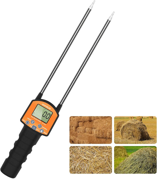 GS120A Hay Moisture Tester Meter – Portable Digital Probe Tester with LCD, 0-80% Moisture Range, for Alfalfa, Leymus, Orchard Grass, Straw Bales Fast Accurate Digital Sensor Hay bale Moisture Meter
